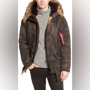 Alpha Industries N-3B Slim Fit Parka Mens Winter Jacket Coat Brown Medium $250